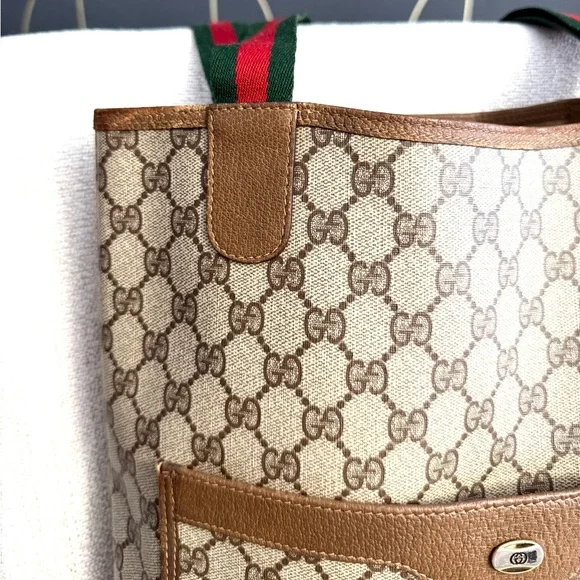 Gucci authentic brown monogram coated canvas tote bag ribbon handles - Picture 7 of 16